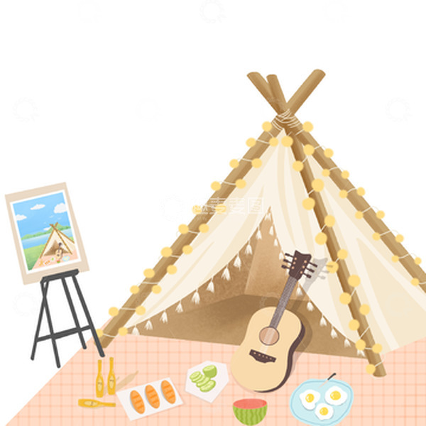 源文件下载【趣麦麦图】-绿色小清新春天郊游野餐手绘图