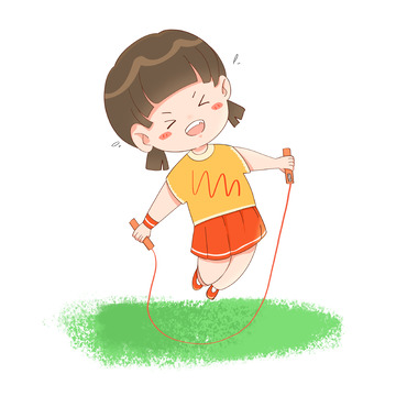 小清新可爱女孩健身户外运动跳绳手绘人物