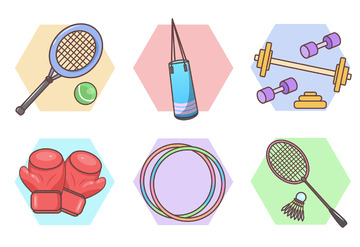 卡通风格健身器材拳击手套网球哑铃小图标