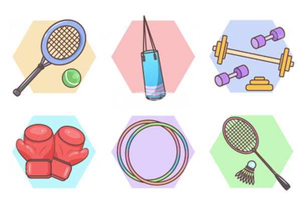 源文件下载【趣麦麦图】卡通风格健身器材拳击手套网球哑铃小图标