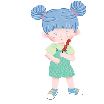 青绿色小清新女童手拿糖葫芦手绘图