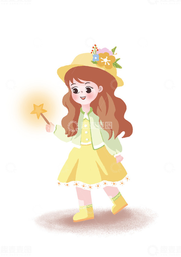 源文件下载【趣麦麦图】黄色小清新手绘可爱戴帽子女孩