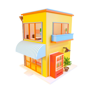 3D立体卡通风格小建筑门店便利店