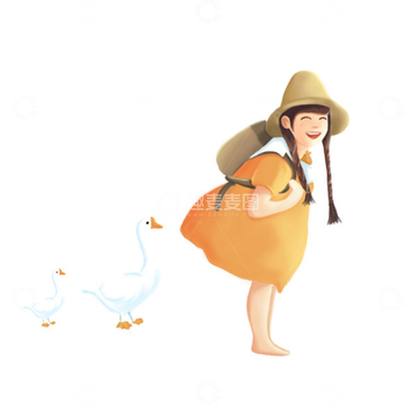 源文件下载【趣麦麦图】手绘小清新小女孩出游
