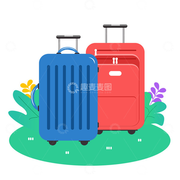 源文件下载【趣麦麦图】彩色扁平化旅行行李箱手绘元素