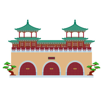 南京玄武门扁平风旅游建筑元素