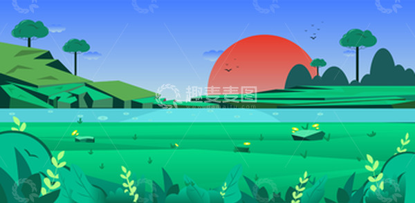 源文件下载【趣麦麦图】旅游扁平插画郊游风景山坡背景旅游