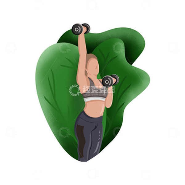 源文件下载【趣麦麦图】绿色健身锻炼举哑铃手绘插画扁平人物