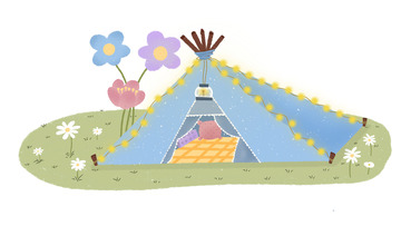 旅行游玩野营驻扎帐篷出行草地露营扁平风