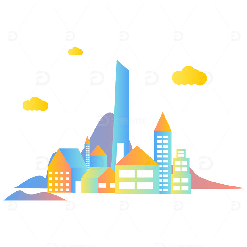 源文件下载【趣麦麦图】彩色卡通矢量线条城市建筑可爱元素