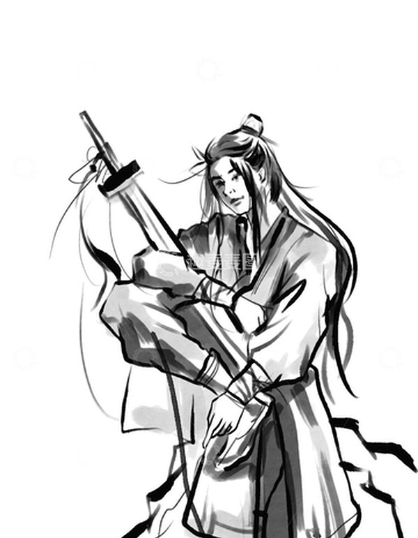 源文件下载【趣麦麦图】黑白侠客中国风水墨人物手绘元素