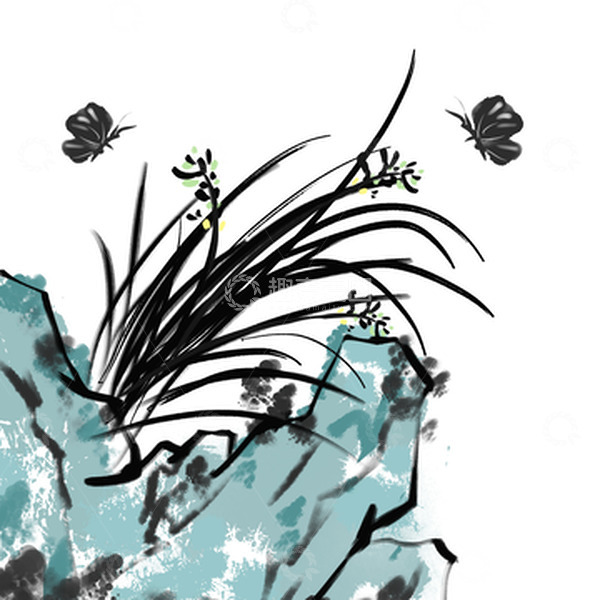 源文件下载【趣麦麦图】黑白水墨兰花手绘元素