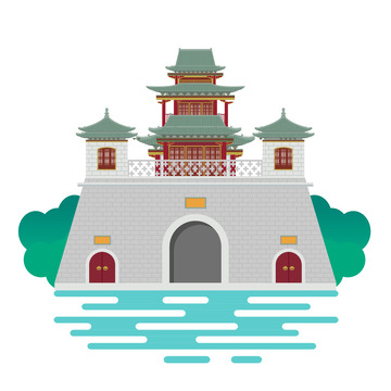 宁夏鼓楼扁平风旅游建筑地标