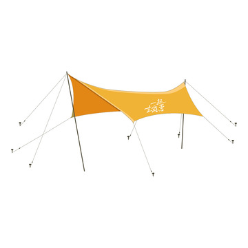 黄色露营帐篷手绘插画