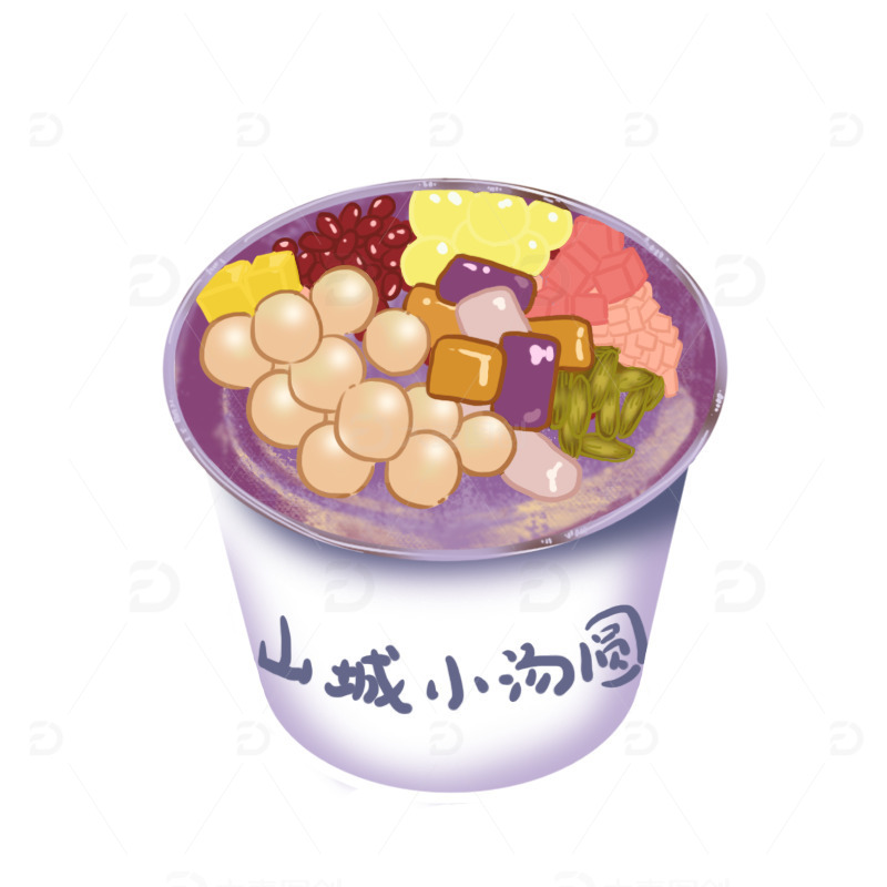 源文件下载【趣麦麦图】彩色重庆美食系列冰汤圆手绘图