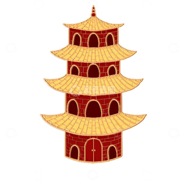 源文件下载【趣麦麦图】国潮建筑四层塔