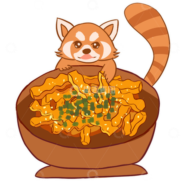 源文件下载【趣麦麦图】小熊猫与狼牙土豆四川美食旅游小吃手绘元素
