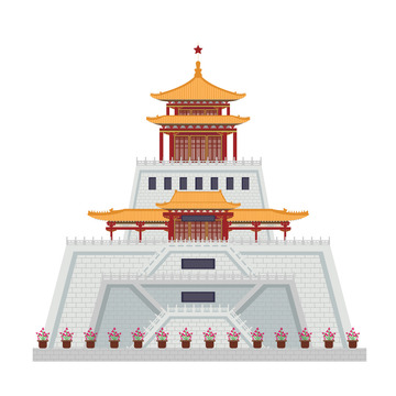 济南解放阁地标建筑扁平元素