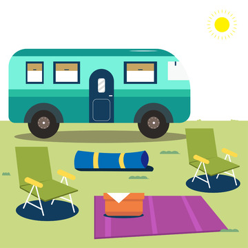 扁平风格旅游度假元素露营
