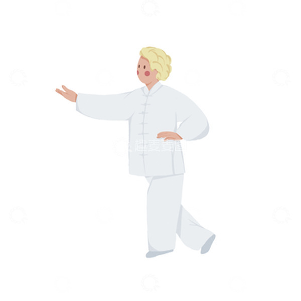 源文件下载【趣麦麦图】简约手绘太极老人健身插画