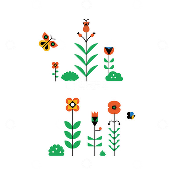 源文件下载【趣麦麦图】扁平化几何花草植物组合