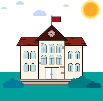 卡通学校建筑旅游城市建筑插画