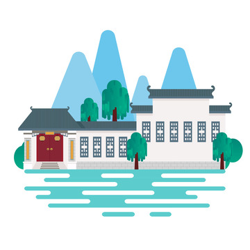 江南苏州马头墙黑白扁平建筑元素