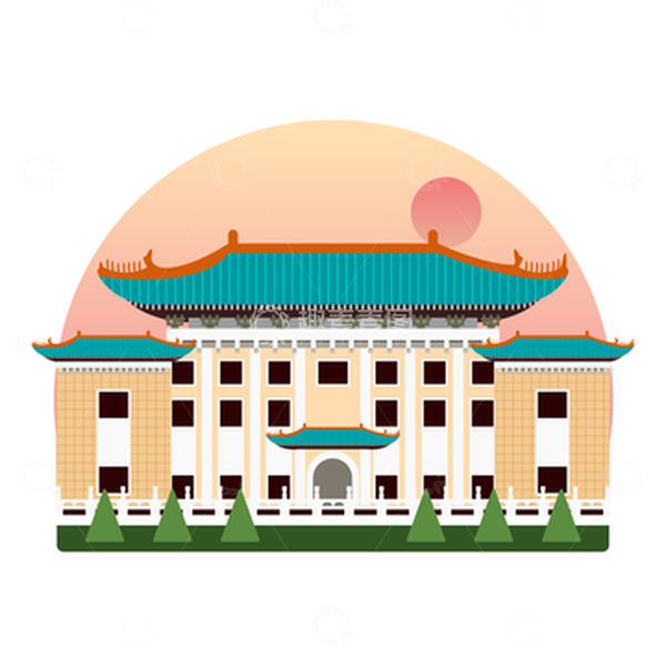 源文件下载【趣麦麦图】台北故宫博物院旅游地标扁平建筑元素