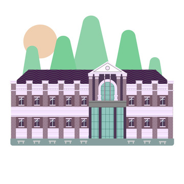 博物馆建筑扁平风元素