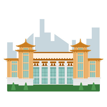 沈阳旅游地标建筑工业展览馆扁平元素