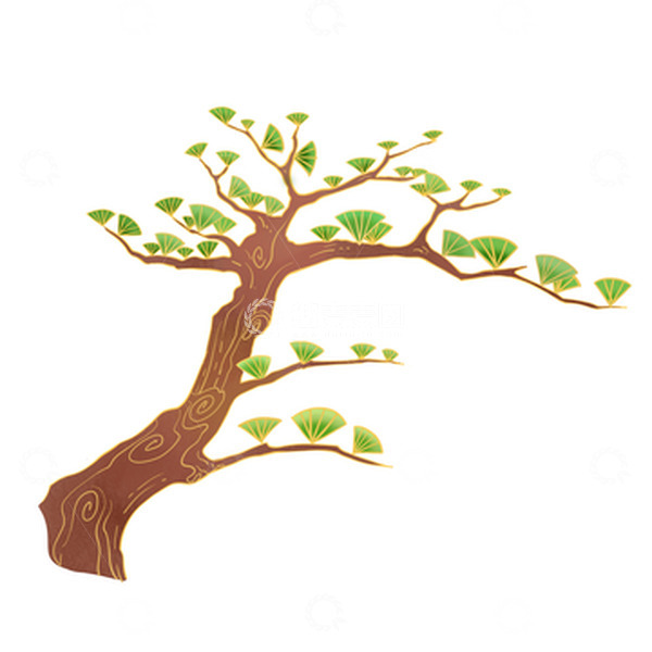 源文件下载【趣麦麦图】国潮国风松树插画手绘元素