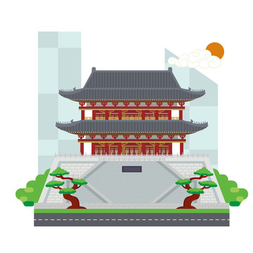 福州镇海楼旅游建筑扁平化元素