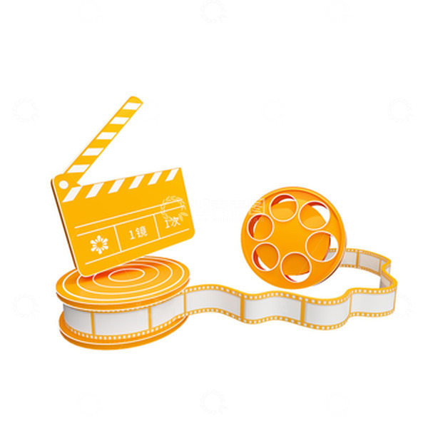 源文件下载【趣麦麦图】橘黄色3d立体风格电影胶片打板器元素图