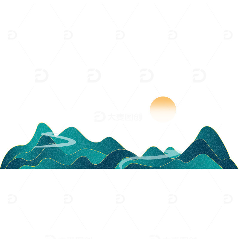 源文件下载【趣麦麦图】中国风国潮丘山峰山夕阳装饰插画