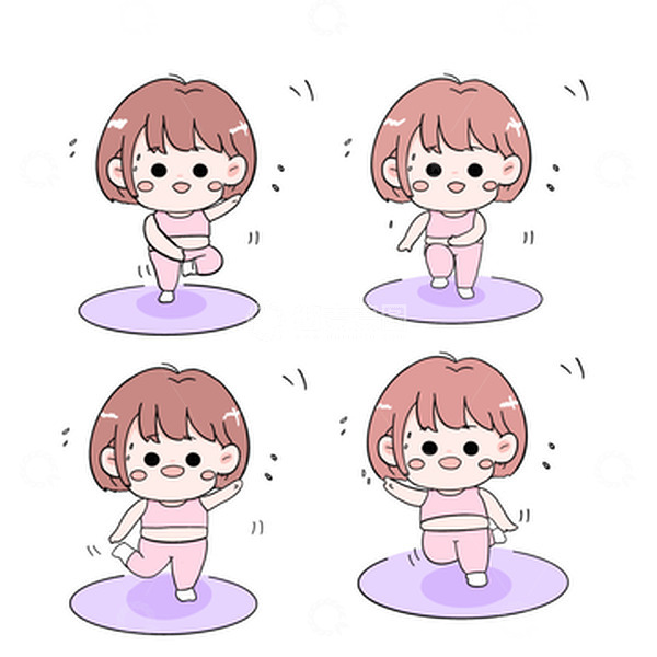 源文件下载【趣麦麦图】粉紫色卡通女孩跳健身操健身运动手绘元素