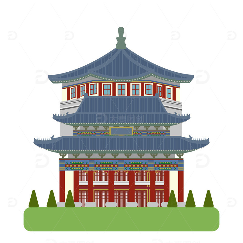 源文件下载【趣麦麦图】广州纪念馆旅游地标建筑扁平元素