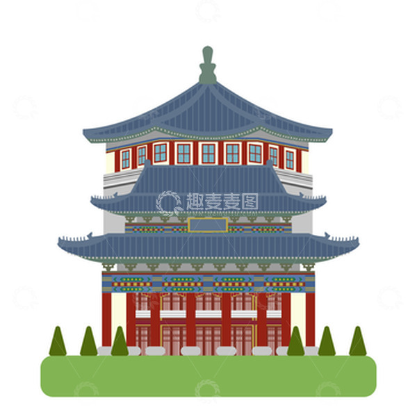 源文件下载【趣麦麦图】-广州纪念馆旅游地标建筑扁平元素