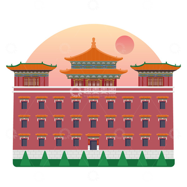 源文件下载【趣麦麦图】承德避暑山庄寺庙旅游建筑扁平元素
