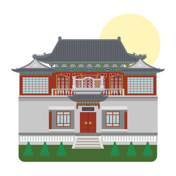 西安民国公馆扁平旅游建筑元素