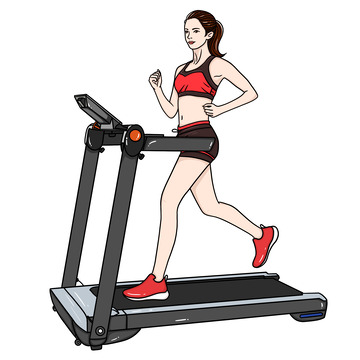 女生跑步机跑步健身元素