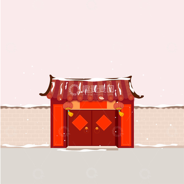源文件下载【趣麦麦图】-红色积雪筑砖大门城市旅游古代建筑