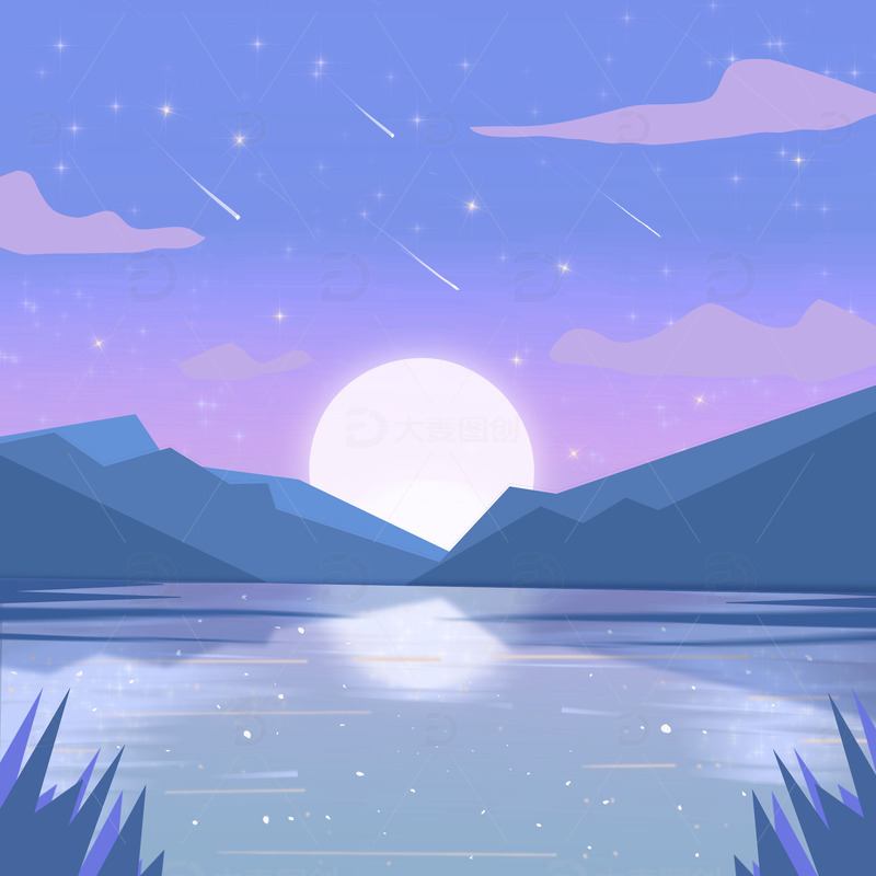 源文件下载【趣麦麦图】夜晚唯美旅游扁平场景