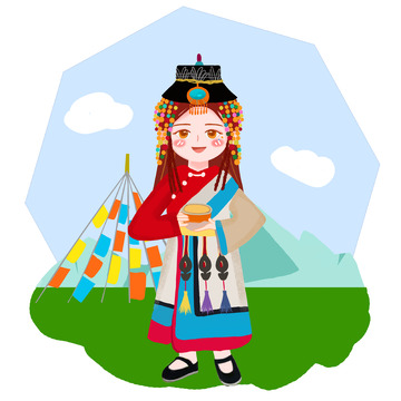 旅游季西藏卡通插画旅行元素