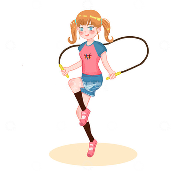 源文件下载【趣麦麦图】卡通人物女生健身跳绳锻炼运动