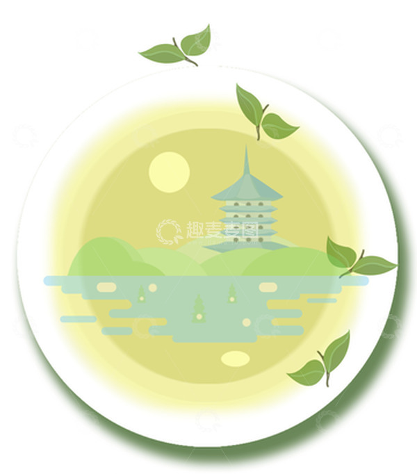 源文件下载【趣麦麦图】黄绿色扁平风龙井茶中赏秋月中秋节节日元素