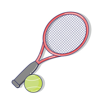 红色卡通简约网球拍健身运动手绘图
