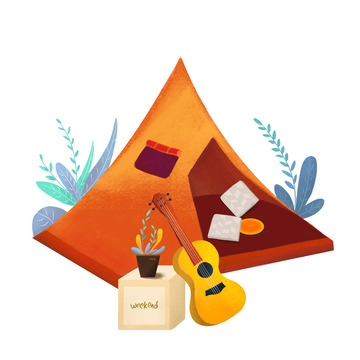 橙色温暖秋天郊游旅游帐篷露营手绘图