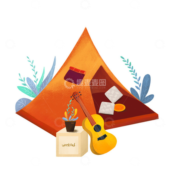 源文件下载【趣麦麦图】橙色温暖秋天郊游旅游帐篷露营手绘图