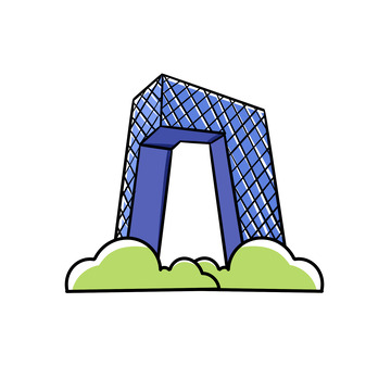 蓝色手绘城市建筑科技写字楼房屋元素