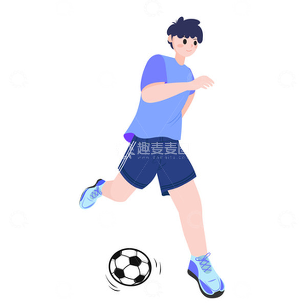 源文件下载【趣麦麦图】-蓝色小清新足球员踢球健身运动矢量图
